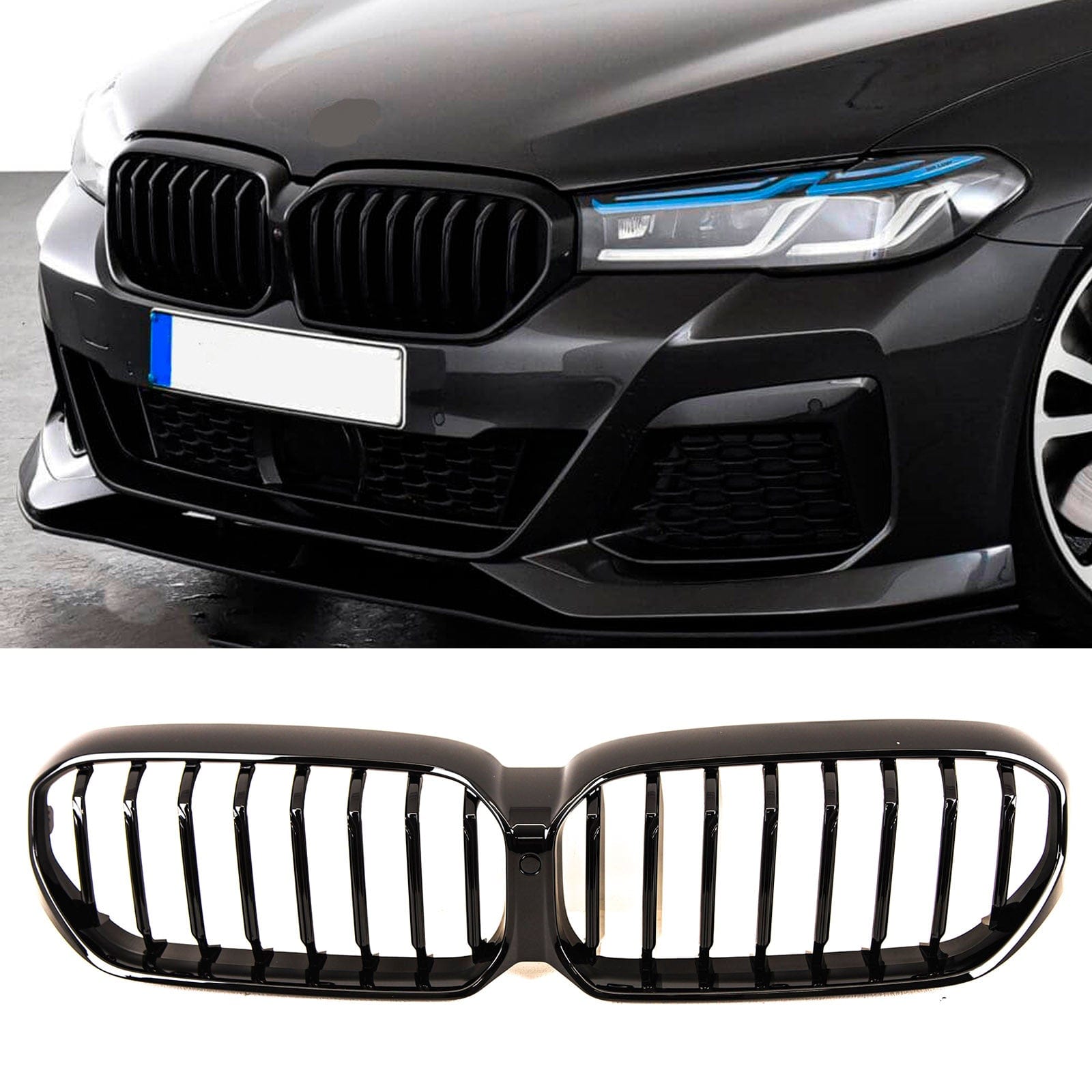 BM5495 Fits BMW 5 Series G30 G31 LCI 2020- Front Kidney Grilles M Performance Style Gloss Black