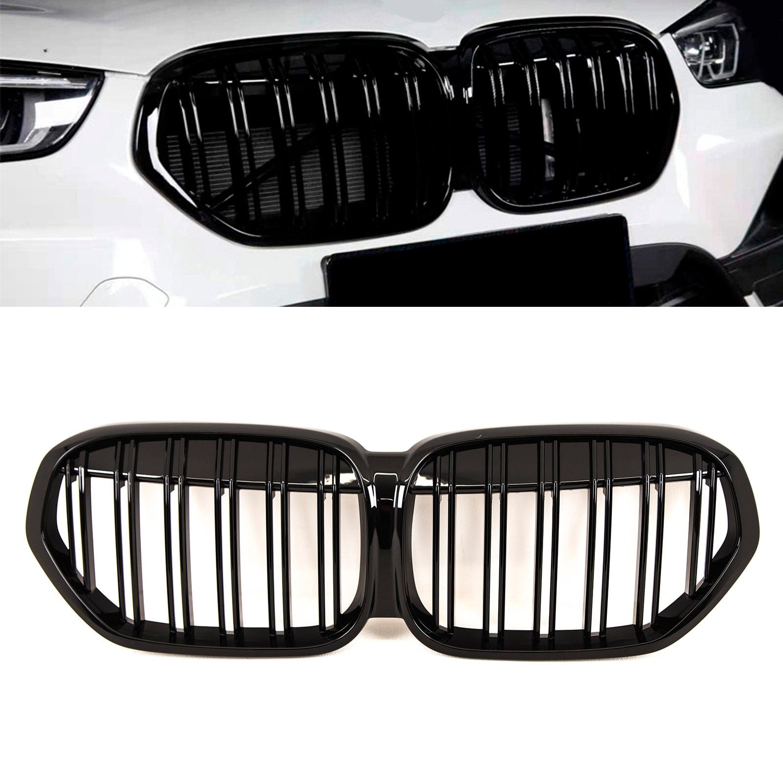 BM5498 Fits BMW X1 Series F48 LCI 2019-2022 Front Kidney Grilles Twin Slats Gloss Black