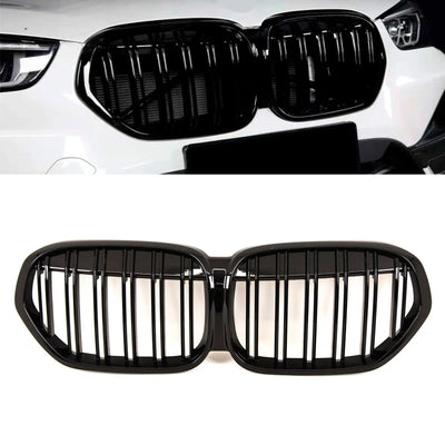 Fits BMW X1 Series F48 LCI 2019-2022 Front Kidney Grilles Twin Slats Gloss Black - tradevehicleparts.co.uk