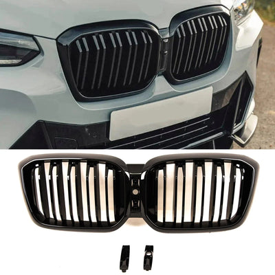 Fits BMW X3 G01 X4 G02 LCI 2021- Front Kidney Grilles Double Slats Gloss Black - tradevehicleparts.co.uk