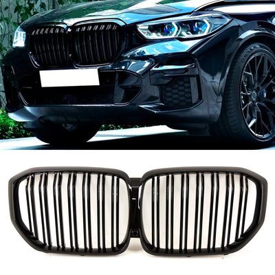 Fits BMW X5 G05 2019-2023 Front Kidney Grilles Double Slats M Performance Style Gloss Black - tradevehicleparts.co.uk
