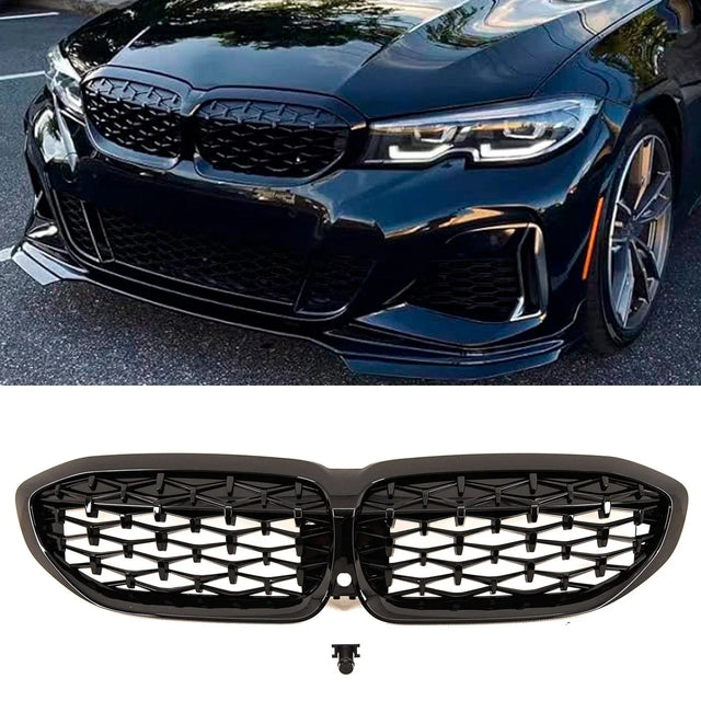 Fits BMW 3 Series G20 G21 2019-2022 Front Kidney Grilles Gloss Black - image 2