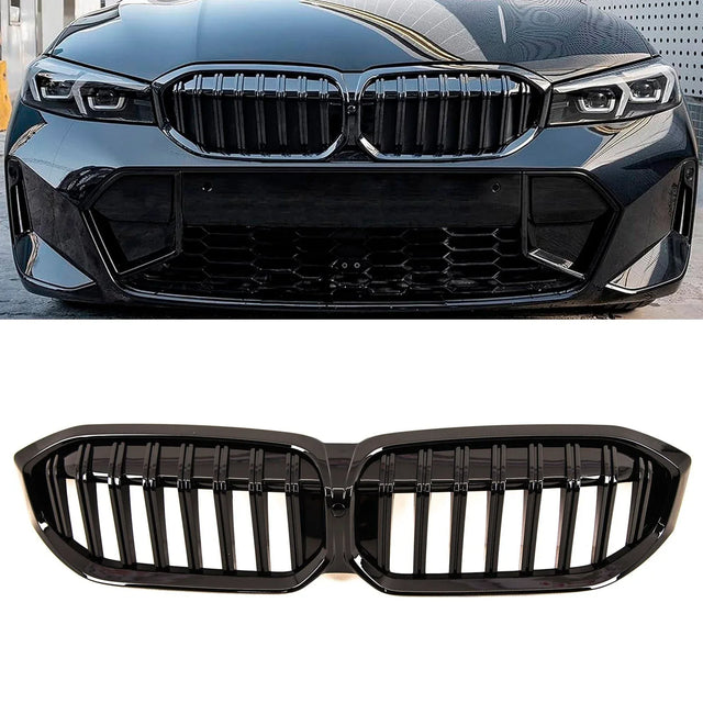 Fits BMW 3 Series G20 G21 LCI 2022- Front Kidney Grilles Single Slats Gloss Black - image 2