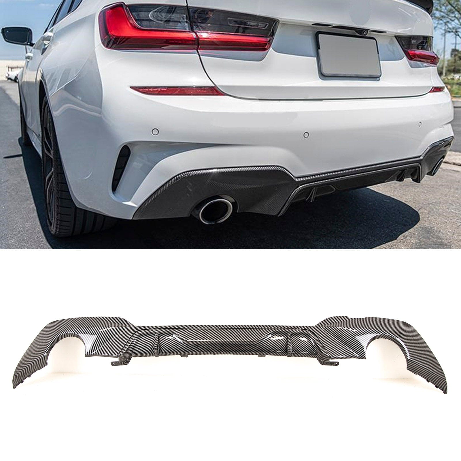 BM5522 Fits BMW 3 Series G20 G21 2019-2022 Rear Bumper Diffuser Carbon Look M Performance Style