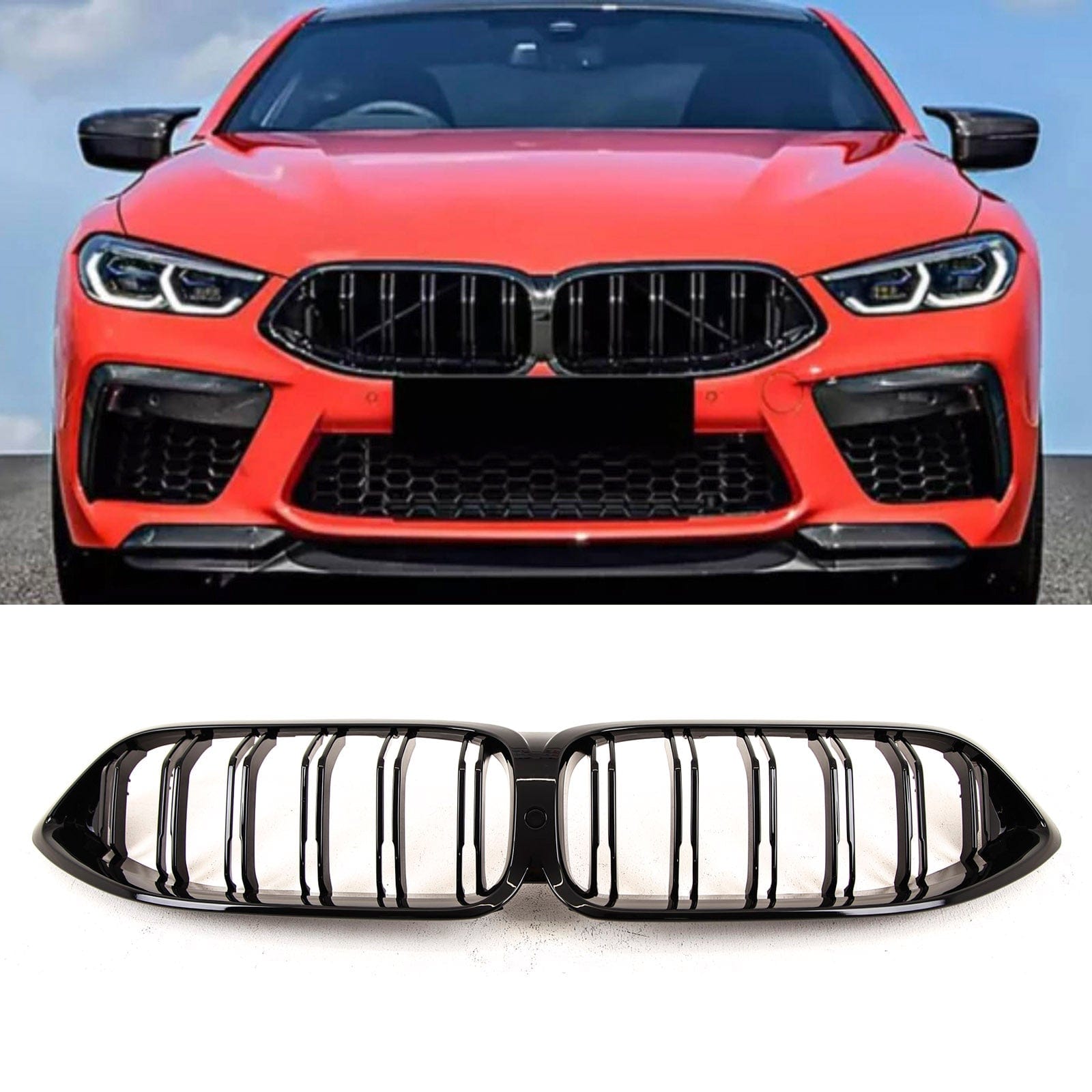 BM5526 Fits BMW 8 Series G14 G15 G16 Pre-LCI 2019-2022 Front Kidney Grilles Twin Double Slats Gloss Black