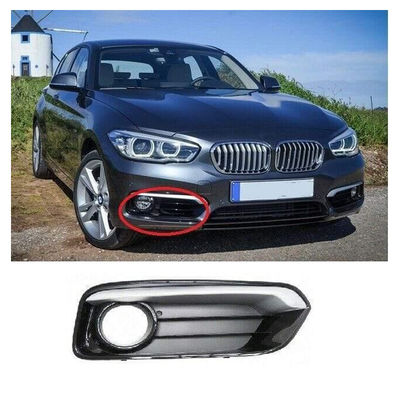 Fits BMW 1 Srs F20 2015- Front Bumper Fog Grille Black W/ Fog Lamp Hole & Chrome Moulding Closed Type Driver Side