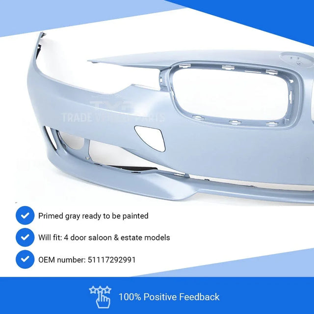 Fits BMW 3 Series F30/31 Pre-LCI 2012-2015 Front Bumper Primed No Pdc Or Washer Holes - image 2