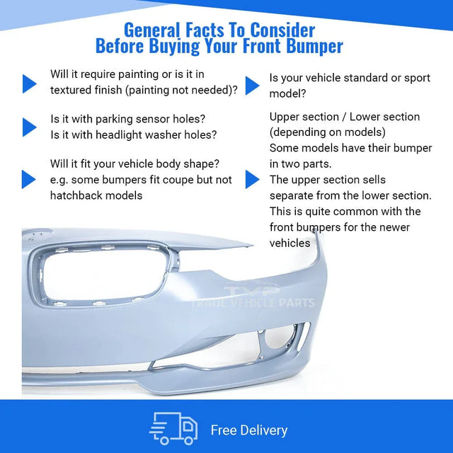 Fits BMW 3 Series F30/31 Pre-LCI 2012-2015 Front Bumper Primed No Pdc Or Washer Holes - image 3