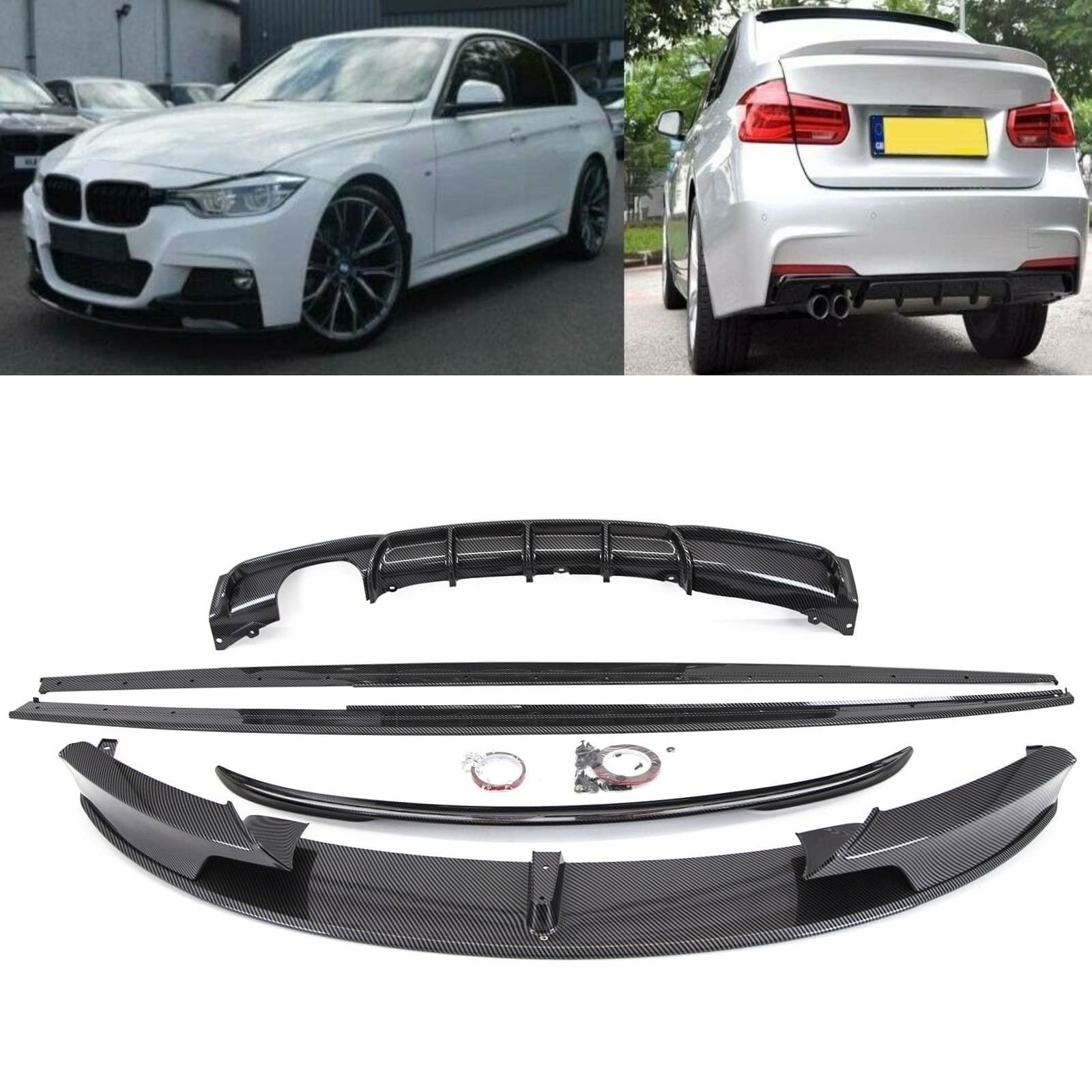 BMW 3 Series F30 M Performance Style Aero Kit Front Splitter Diffuser Spoiler Carbon Look