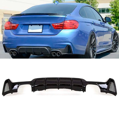 Fits BMW 4 Series F32 F33 F36 M Performance Style Rear Diffuser Quad Exhaust Gloss Black - tradevehicleparts.co.uk