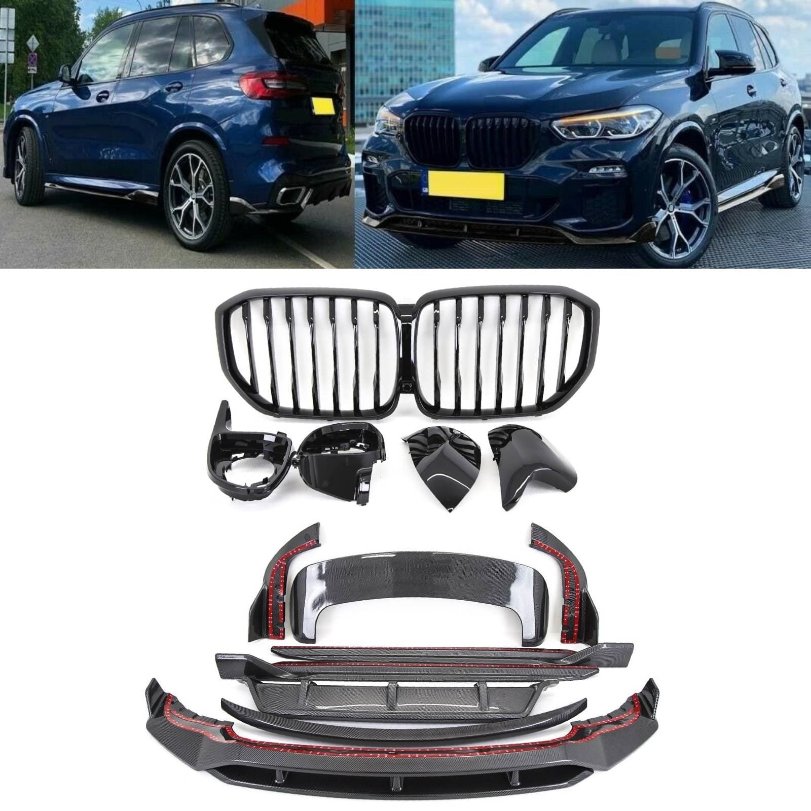 BMW X5 G05 Aero Body Kit Front Splitter Side Skirts Rear Diffuser Carbon Look
