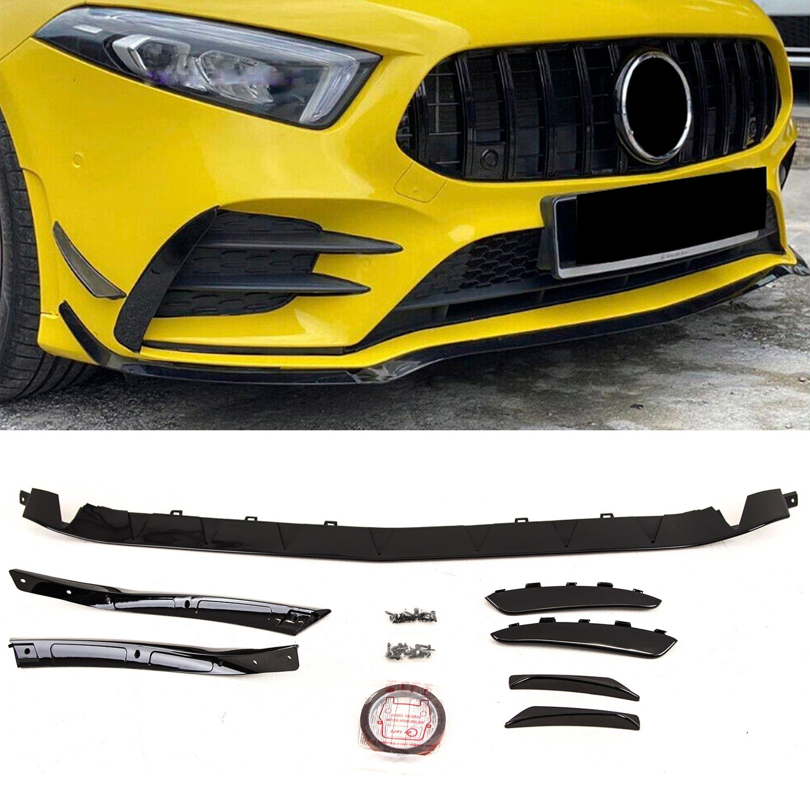 BZ5141 Mercedes A Class W177 A35 2018-2022 Front Bumper Splitter Front Canards Aero Kit A45 Look Gloss Black