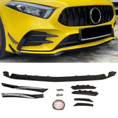 Fits Mercedes A Class W177 A35 2018-2022 Front Bumper Splitter Front Canards Aero Kit A45 Look Gloss Black - tradevehicleparts.co.uk
