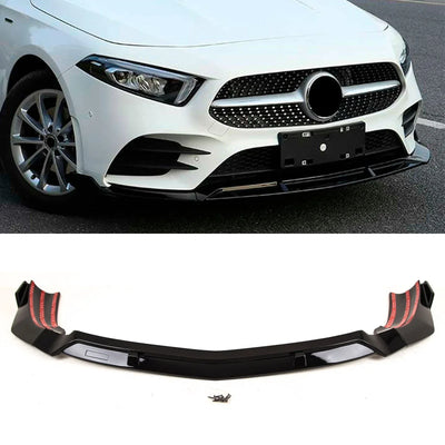 Fits Mercedes A-Class W177 2018-2022 Front Lip Splitter Spoiler AMG Brabus Style Gloss Black - tradevehicleparts.co.uk