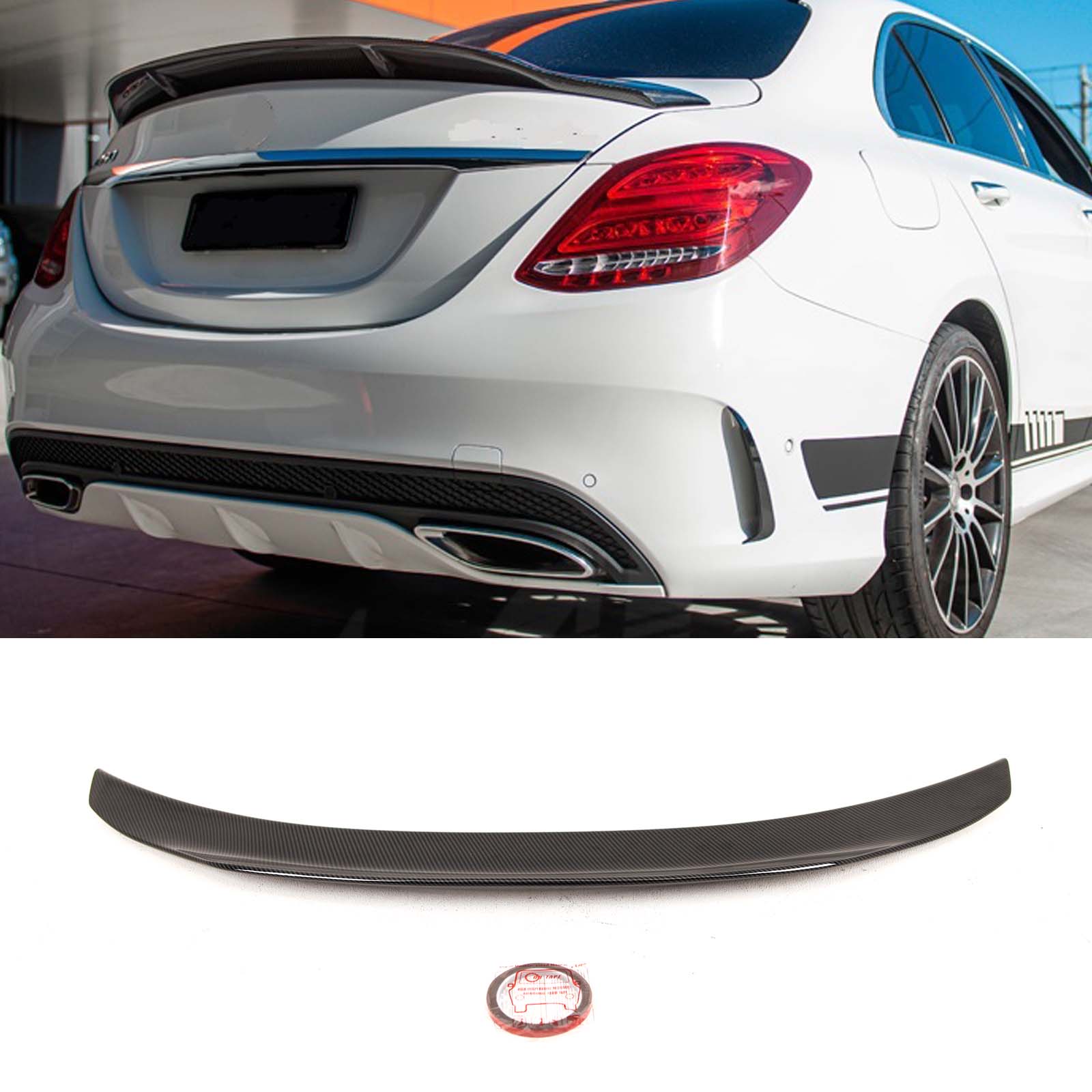 BZ5151 Mercedes C-Class W205 2014-2021 Rear Trunk Boot Lip Spoiler Renntech PSM Style Carbon Look