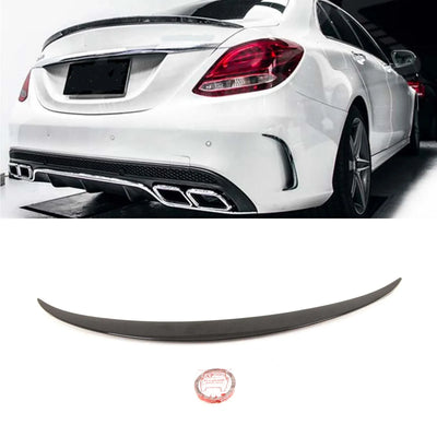 Fits Mercedes C-Class W205 2014-2021 Rear Trunk Boot Lip Spoiler AMG Style Carbon Look - tradevehicleparts.co.uk