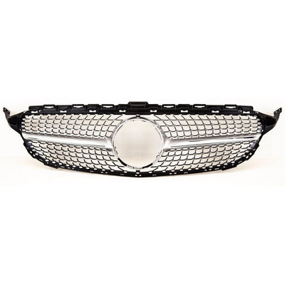 Fits Mercedes C Class W205 2014-2018 Front Bumper Grille AMG Diamond Style Gloss Black & Chrome - tradevehicleparts.co.uk
