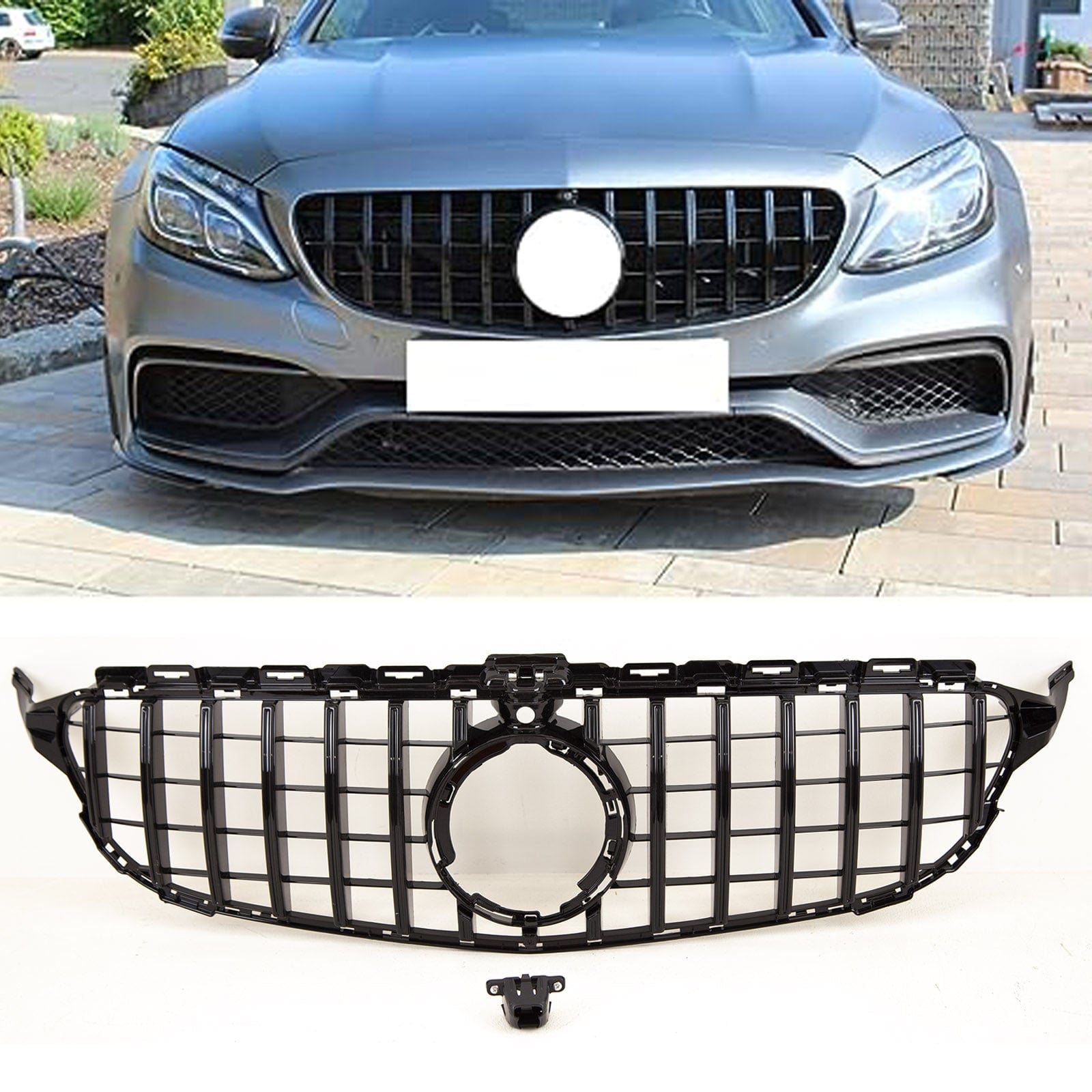 BZ5168 Mercedes C Class W205 2018-2021 Front Bumper Grille AMG Panamericana GT Style Gloss Black