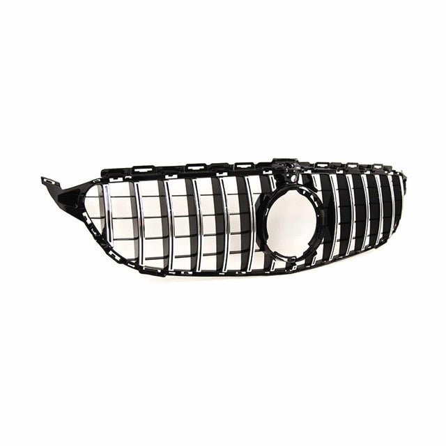 Fits Mercedes C Class W205 2018-2021 Front Bumper Grille Gloss Black With Chrome Slats With Camera Hole Sport - image 5