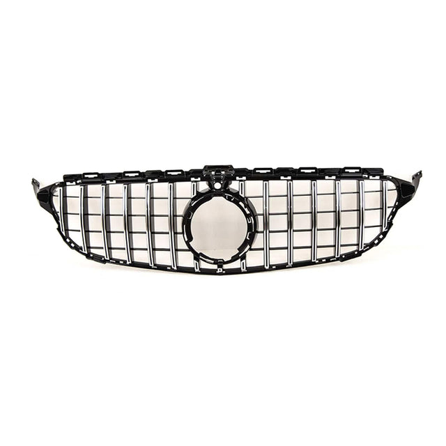 Fits Mercedes C Class W205 2018-2021 Front Bumper Grille Gloss Black With Chrome Slats With Camera Hole Sport - image 3