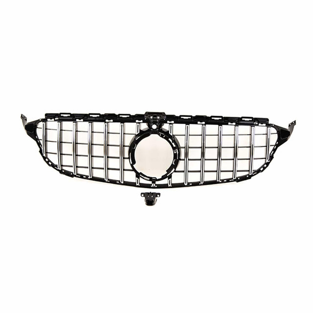 Fits Mercedes C Class W205 2018-2021 Front Bumper Grille Gloss Black With Chrome Slats With Camera Hole Sport - image 2