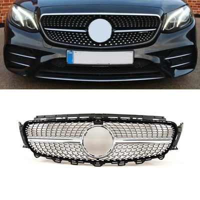 Fits Mercedes E Class W213 S213 C238 A238 2016-2020 Front Bumper Grille AMG Diamond Style Black With Chrome Trim & Pins - tradevehicleparts.co.uk