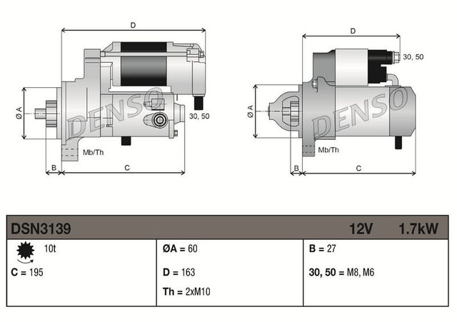 Denso Starter Motor DSN3139 - image 3