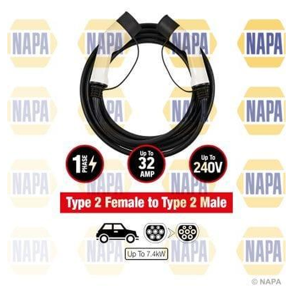 NAPA EV Charging Cable 32A Single Phase Type 2 Female to Type 2 Male NEC107