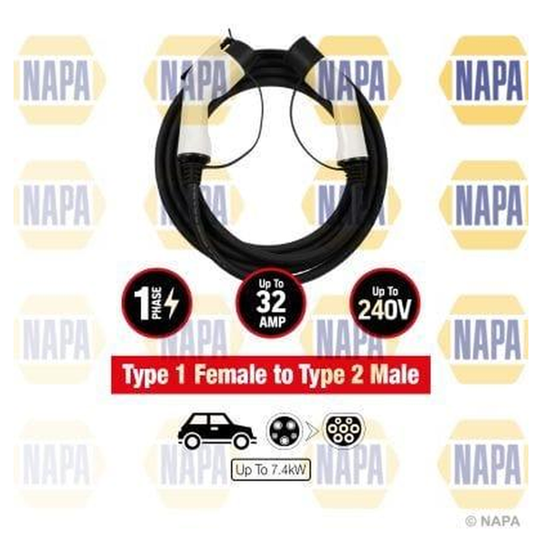 NAPA EV Charging Cable 32A Type 1 Female to Type 2 Male NEC102