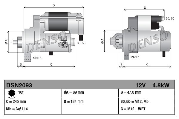 Denso Starter Motor DSN2093 - image 3