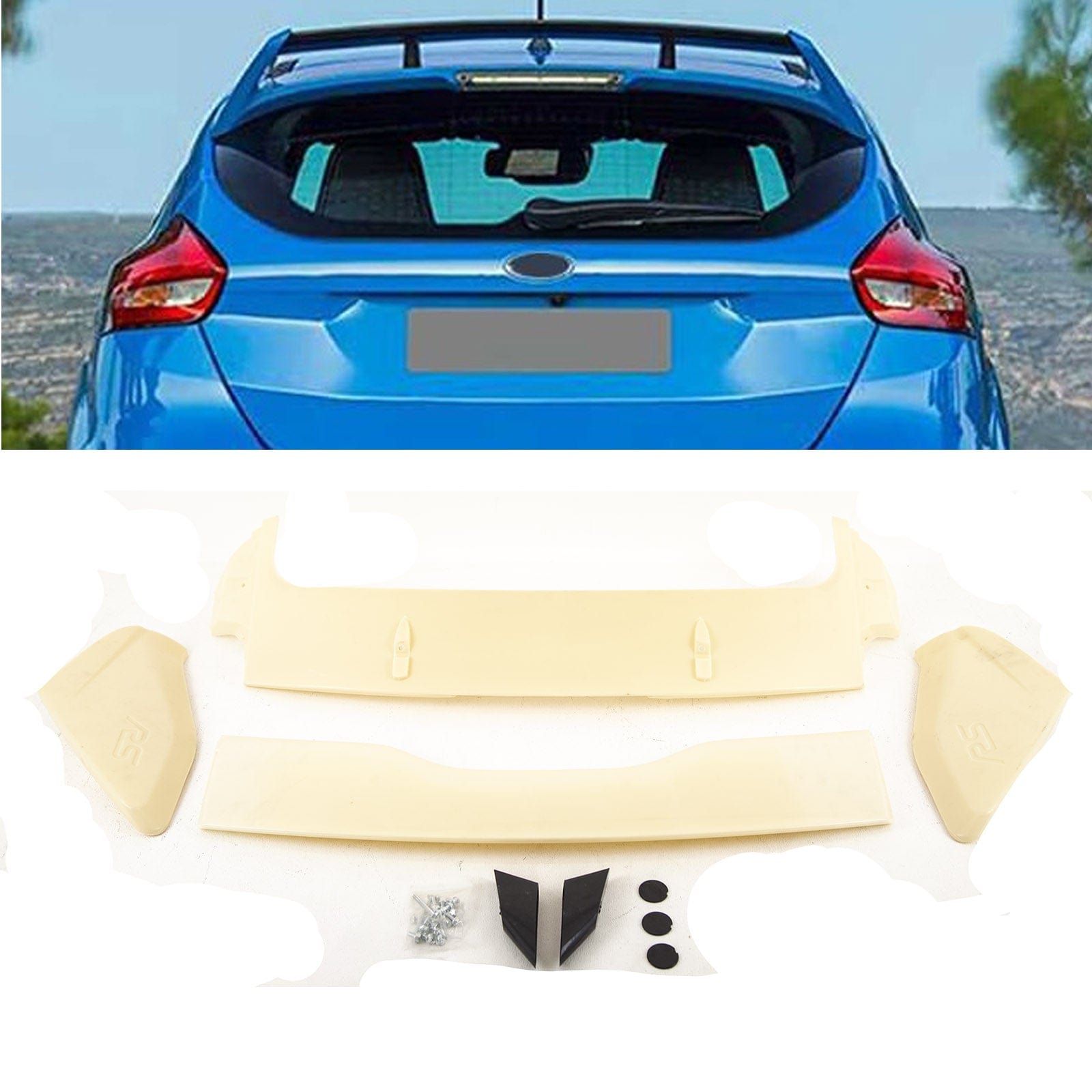 FD5534 Ford Focus MK3 2011-2018 Rear Roof Boot Lip Spoiler RS Style Primed