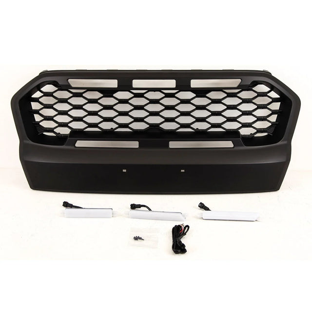For Ford Ranger T6 2015-2019 Front Main Grille Upgade With LED Lights Black - image 2