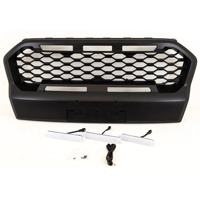 For Ford Ranger T6 Wildtrak 2019-2022 Front Main Grille Mesh Style Upgade With LED Lights Black - image 2