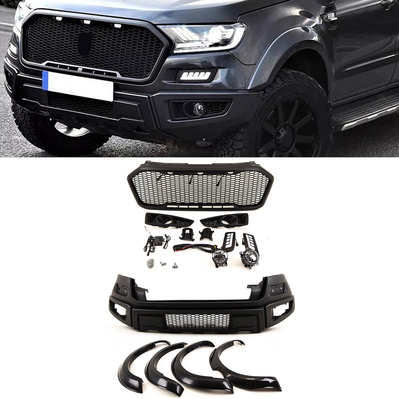 FD5550 For Ford Ranger T6 2015-2022 Front Bumper Kit Complete & Wheel Arches Raptor Style