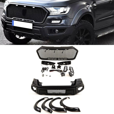 For Ford Ranger T6 2015-2022 Front Bumper Kit Complete & Wheel Arches Raptor Style - tradevehicleparts.co.uk