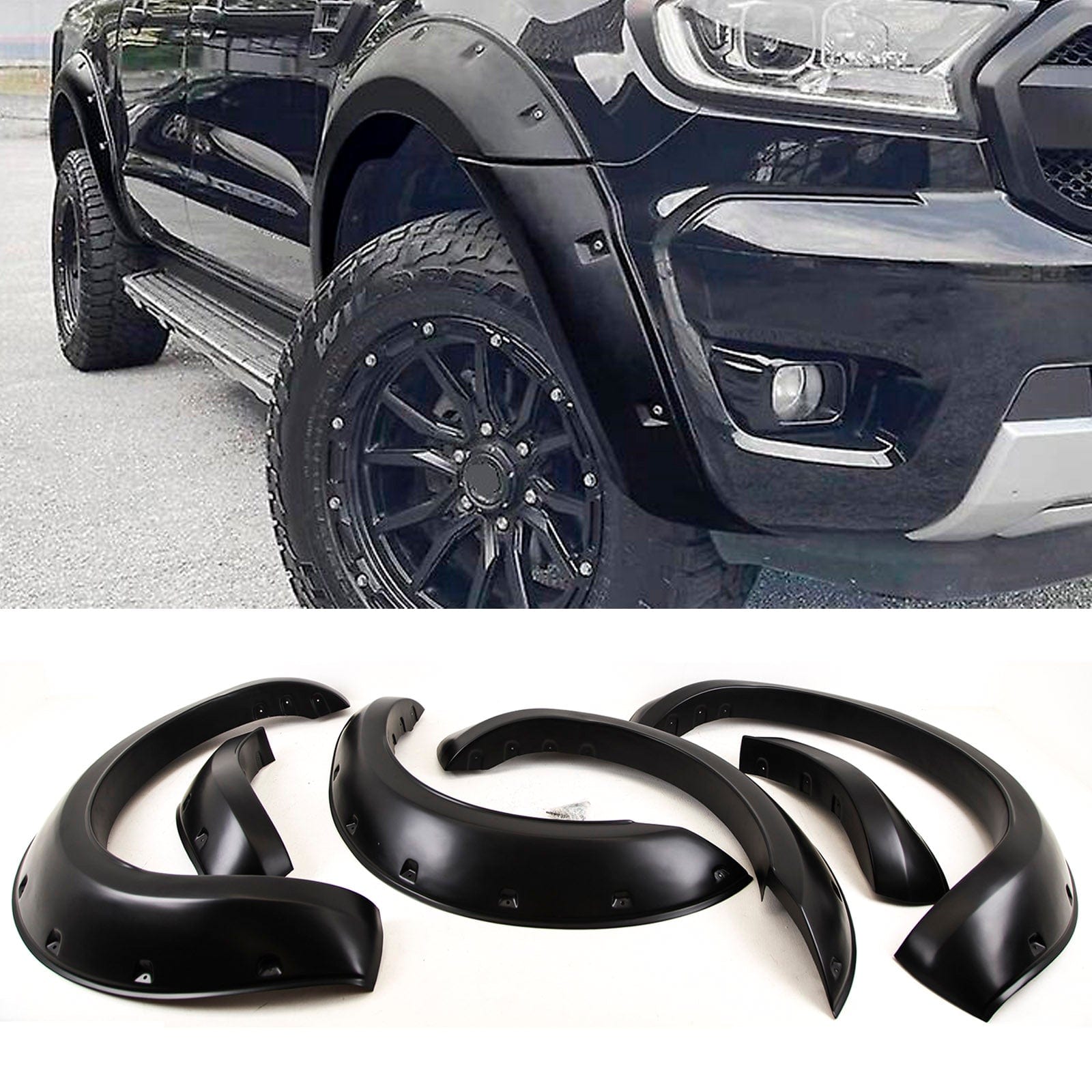 FD5556 For Ford Ranger T6 09/2015-2019 Wheel Arches Fender Flares Raptor Style Mat Black