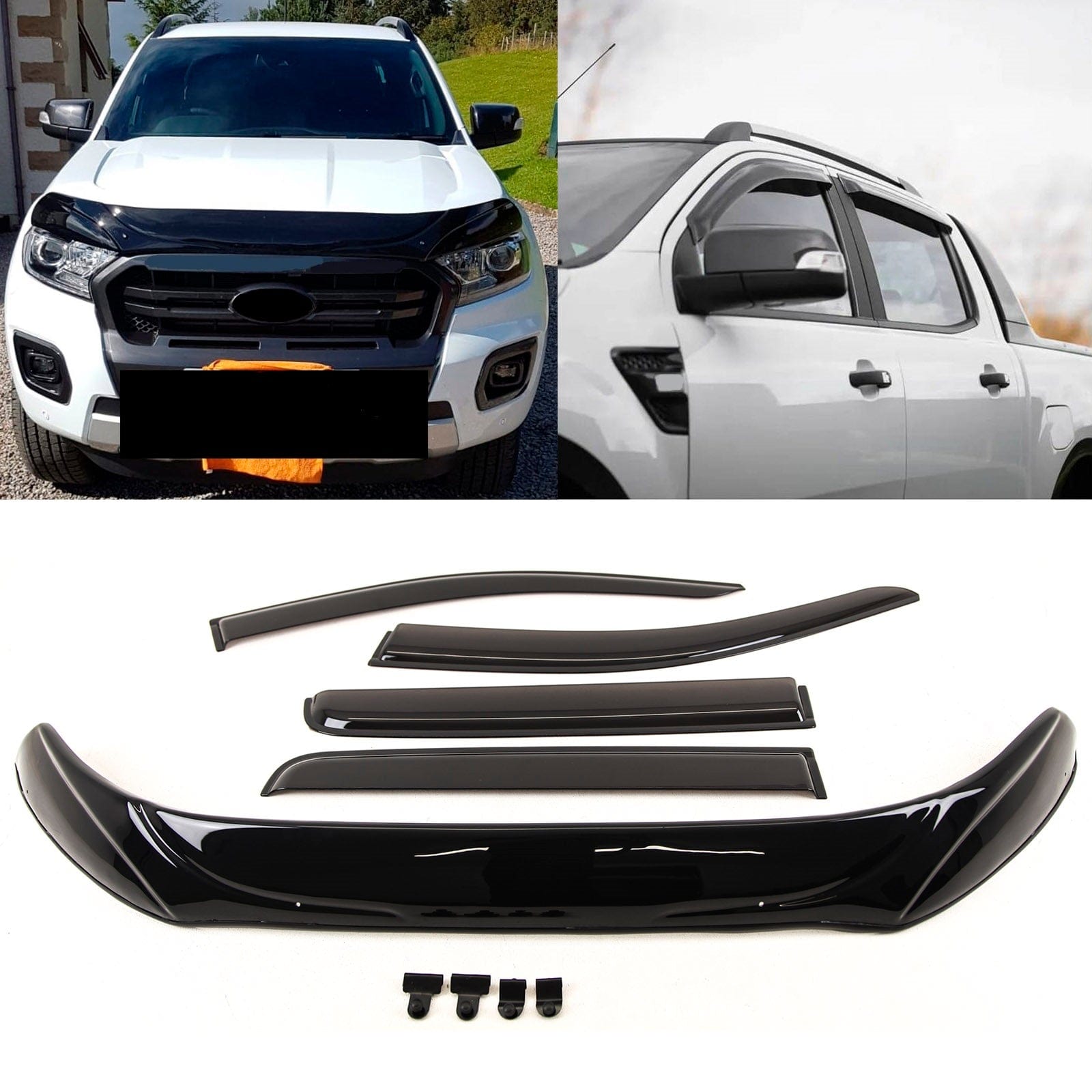 FD5561 For Ford Ranger T6 Double Cab 2015-2022 Bonnet Guard & Window Wind Deflectors Set