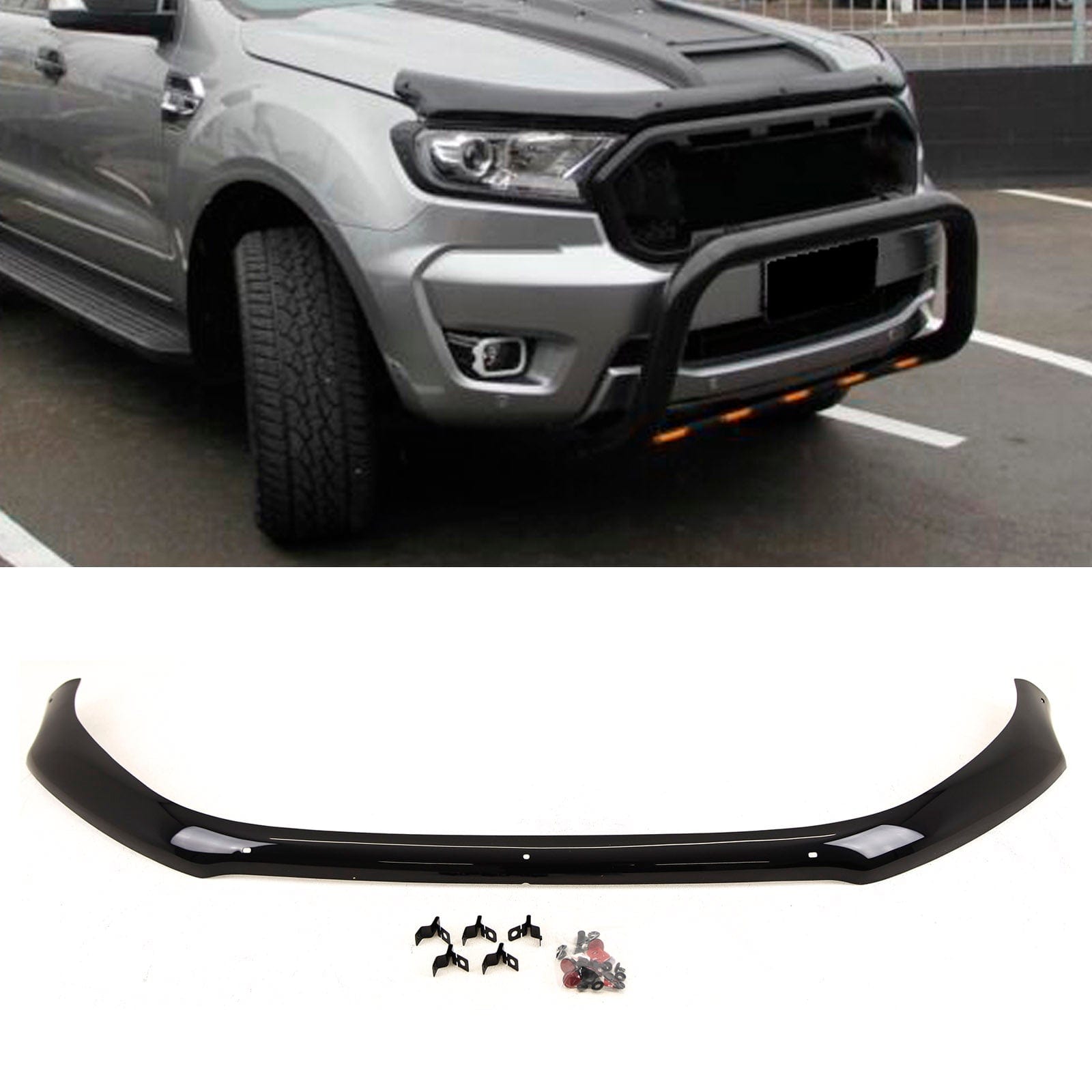FD5570 For Ford Ranger T6 09/2015-2022 Bonnet Guard Wind Stone Bug Protector Gloss Black