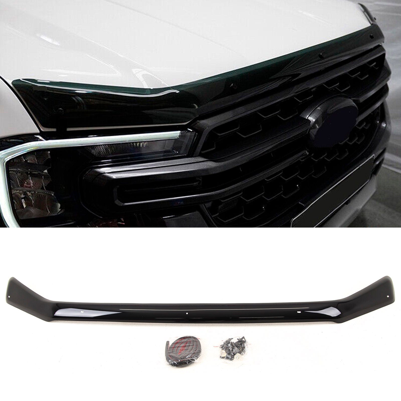 FD5571 For Ford Ranger T9 2022- Bonnet Guard Wind Stone Bug Protector Deflector Shield Gloss Black