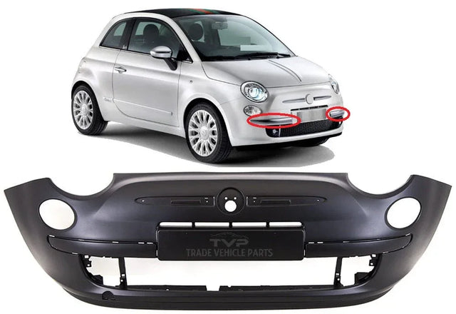 Fits Fiat 500 2008-2015 & 500C 2009-2014 Front Bumper Primed For Models With Chrome Mouldings No Pdc Or Washer Holes W/O Tow Eye Cover - image 2