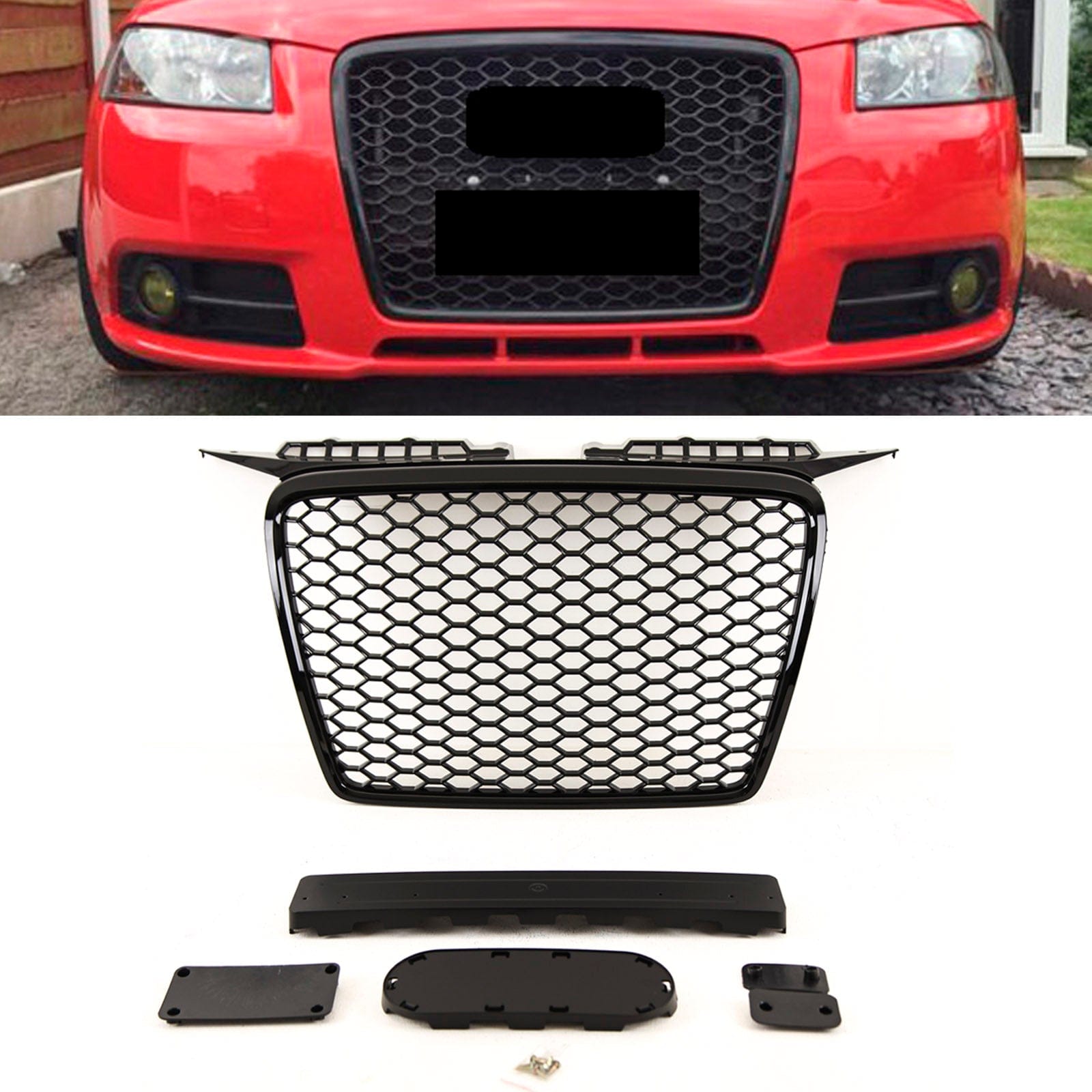 Fits Audi A3 2004-2008 Main Grille Gloss Black With Emblem Holder Rs Look