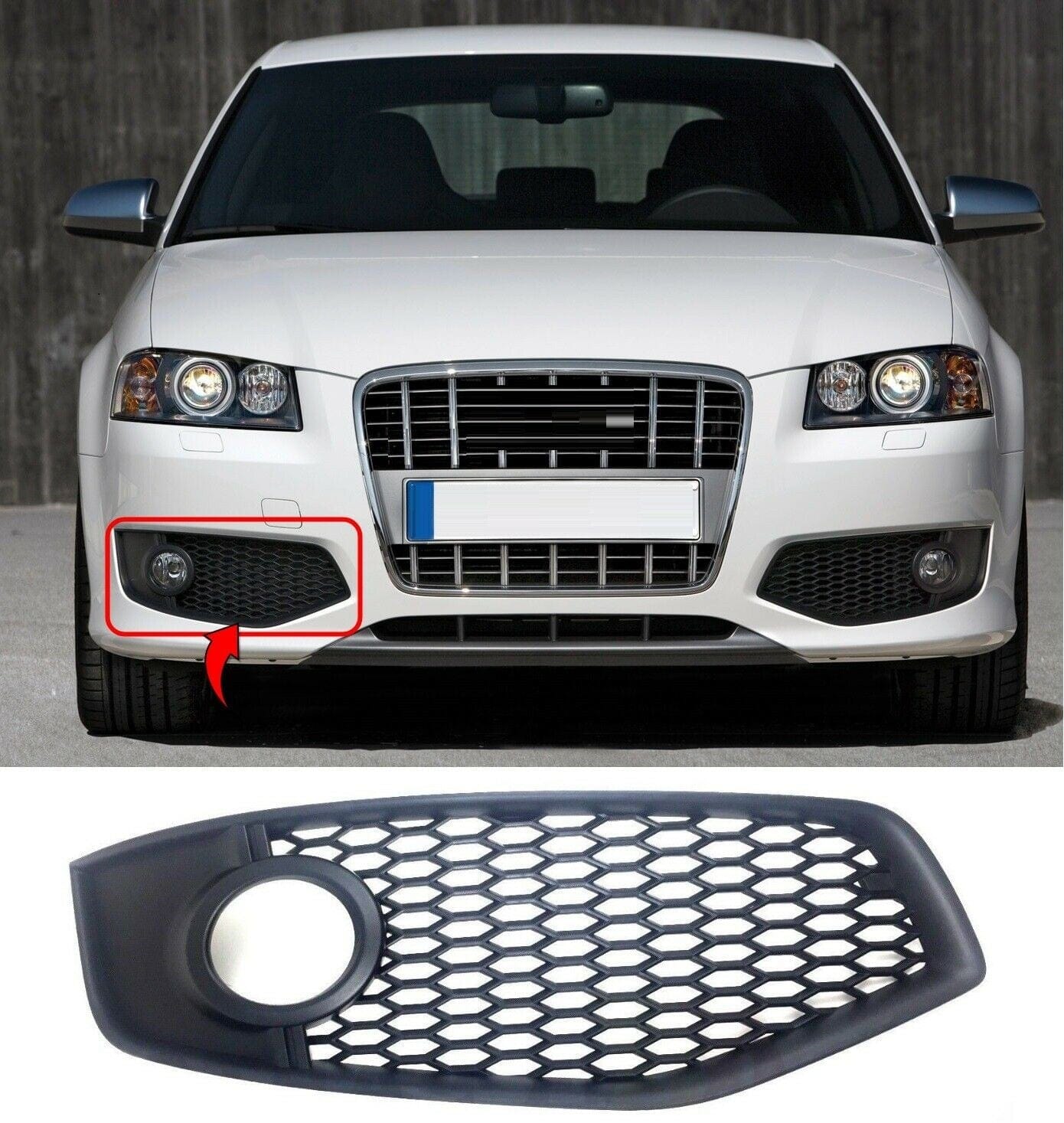 Fits Audi A3 S3 2006-2008 Driver Side Front Bumper Fog Grille With Lamp Hole