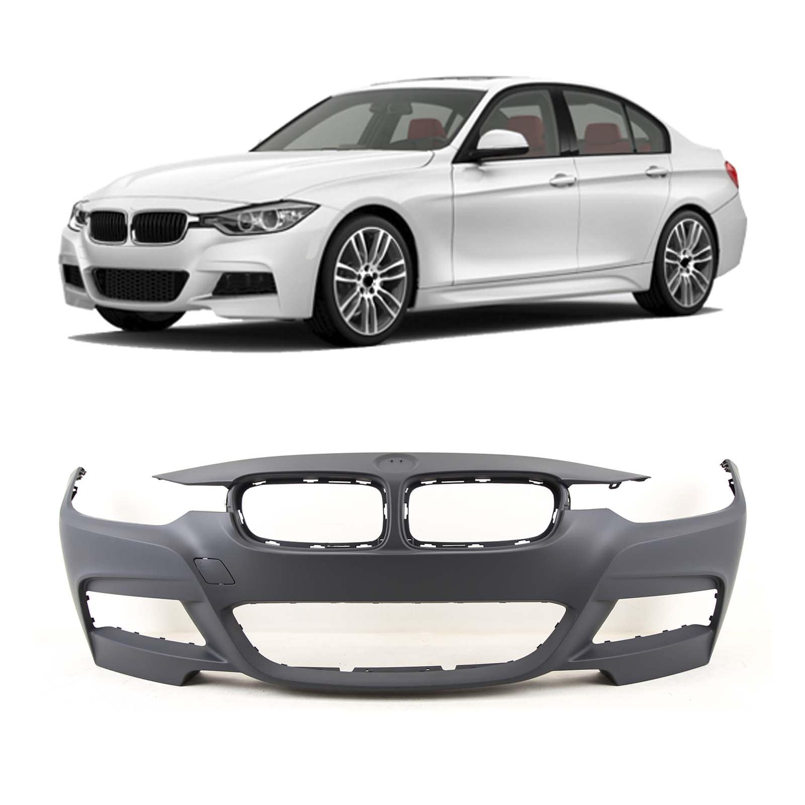 Fits BMW 3 F30 Saloon 2012-2019 Front Bumper Primed No Pdc No Washer Hole M-Sport