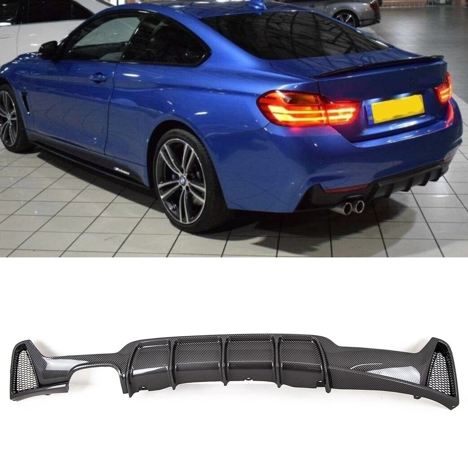 Fits BMW 4 Series F32 F33 F36 Rear Diffuser M Performance Style Twin Exhaust Carbon Look