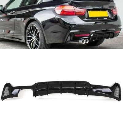 Fits BMW 4 Series F32 F33 F36 Rear Diffuser M Performance Style Twin Exhaust Gloss Black - tradevehicleparts.co.uk
