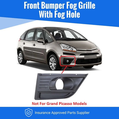 Fits Citroen C4 Picasso 2006-2013 Front Bumper Fog Grille With Fog Lamp Hole Primed Driver Side - tradevehicleparts.co.uk