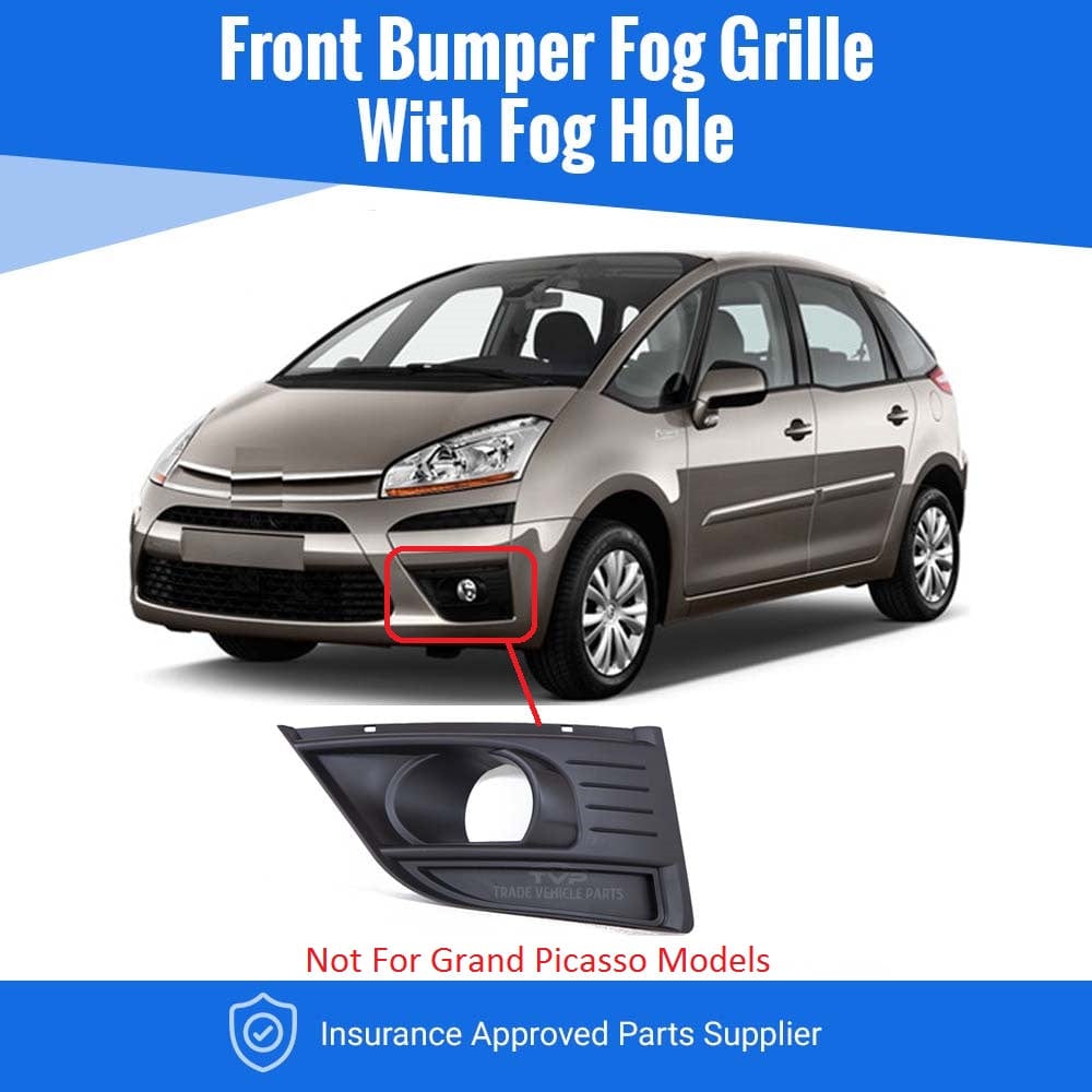 Fits Citroen C4 Picasso 2006-2013 Front Bumper Fog Grille With Fog Lamp Hole Primed Passenger Side