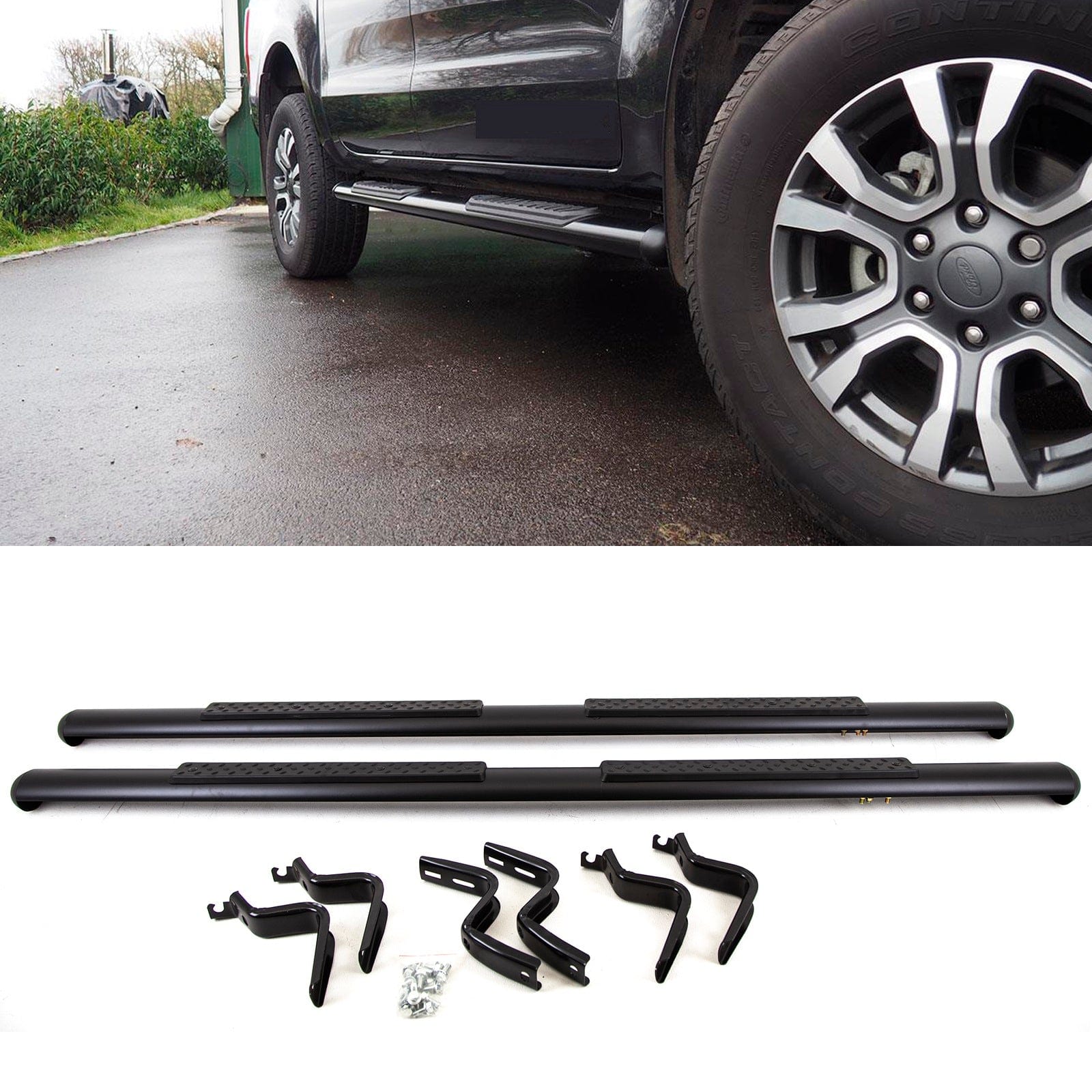 Fits Ford Ranger T6 2011-On 4'' Oval Running Boards Side Steps Black