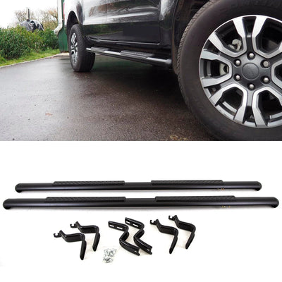 Fits Ford Ranger T6 2011-On 4'' Oval Running Boards Side Steps Black - tradevehicleparts.co.uk