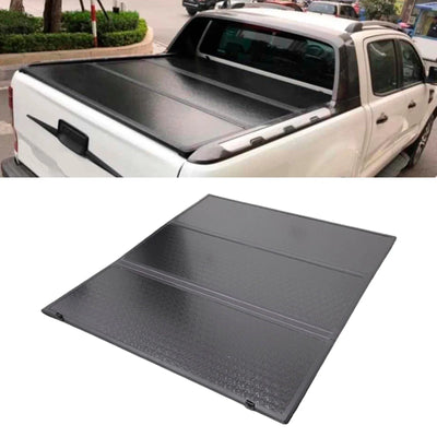 Fits Ford Ranger Wildtrak Double Cab 2012-2019 Hard Tri Fold Tonneau Cover Black - tradevehicleparts.co.uk